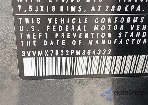 2023 Volkswagen Taos 1.5T S z USA, uszkodzony, nr VIN 3VVMX7B22PM364322